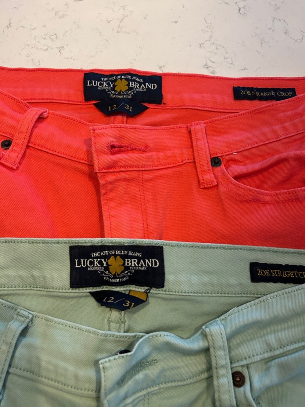 Lucky Brand Coral & Mint Zoe Straight Crop Jeans Size 12/31, inseam 25